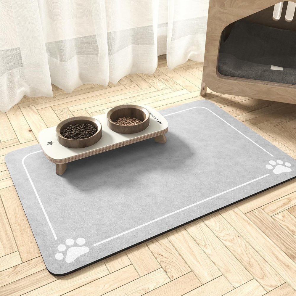 Dog Feeding Mat Quick Dry No Stain Light Grey 16x24